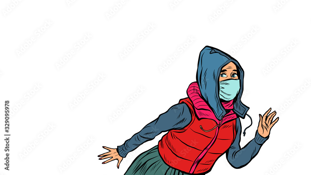 Fototapeta a woman in a medical mask, panic andemic epidemic coronavirus virus covid19