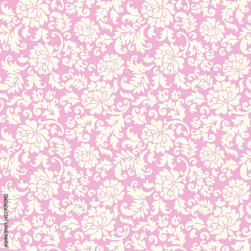 Seamless floral pattern of roses in vector, pink background