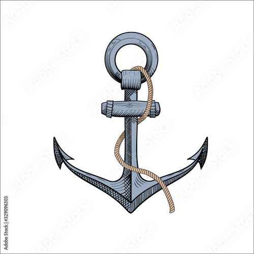 anchor with rope on white