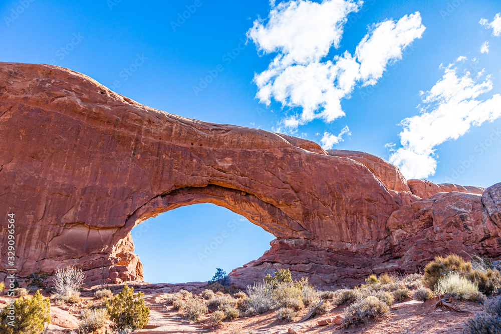 Picture of North Window Arch in the Arches National Park in Utah in winter