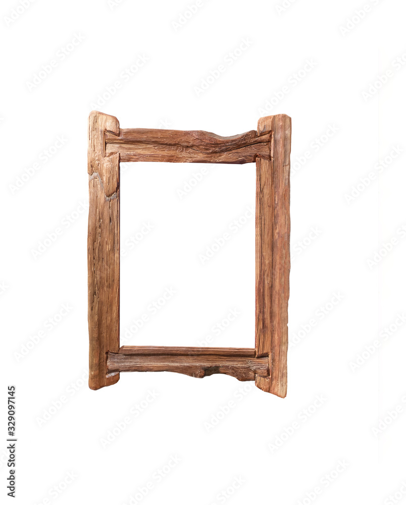 Rough wooden frame isolated on white background Rough wooden frame isolated on white background