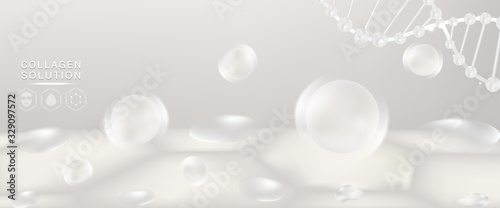 Hyaluronic acid skin solutions ad, white collagen serum drop with cosmetic advertising background ready to use, illustration vector.	