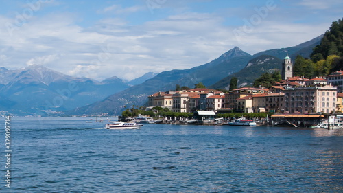 panoramic view of the lake, Alps and Bellagio city, Como lake, Lombardy, Italy © Mentor56