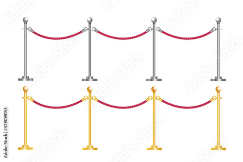 Rope barrier realistic, Tiled stand barriers. Vector illustration