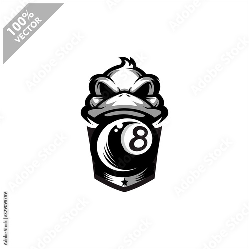 Billiard 8 ball Duck team logo design. Scalable and editable vector.