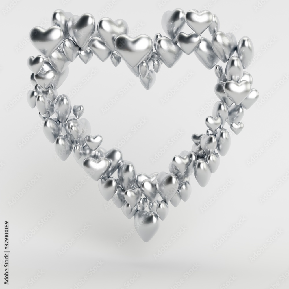 3D Rendered Random Silver Hearts Complete Big Heart 3D Rendered Random Silver Hearts Complete Big Heart