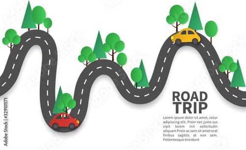 Road with pins. Winding road with pin pointer, trip and journey route, mobile navigation geotag planned way, craft design vector concept