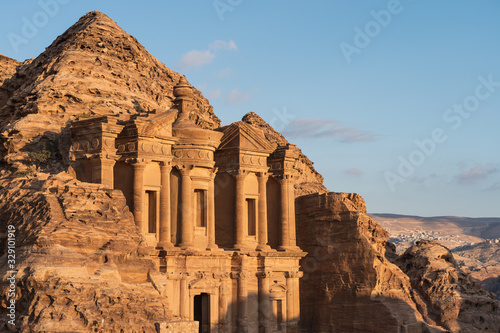 The Monastery (Ad Deir) in Petra ruin and ancient city at sunset, Jordan, Arab