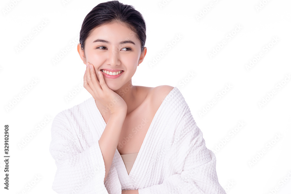 Portrait beautiful young asian woman clean fresh bare skin concept. Asian girl beauty face skincare and health wellness, Facial treatment, Perfect skin, Natural make up. Isolated on white background. Portrait beautiful young asian woman clean fresh bare skin concept. Asian girl beauty face skincare and health wellness, Facial treatment, Perfect skin, Natural make up. Isolated on white background.