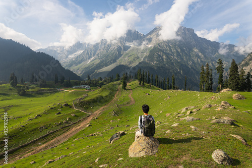 A trekker enjoy view of Sonamarg in summer season, Jammu Kashmir, North India
