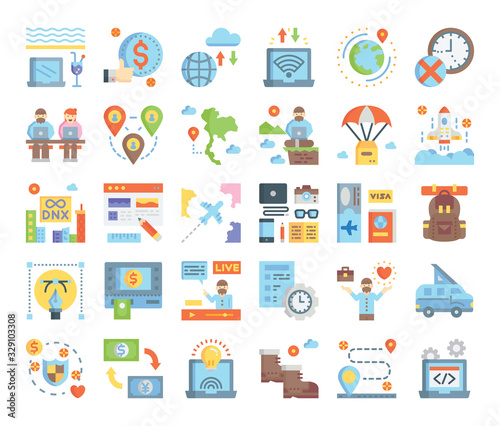 digital nomad flat vector icons