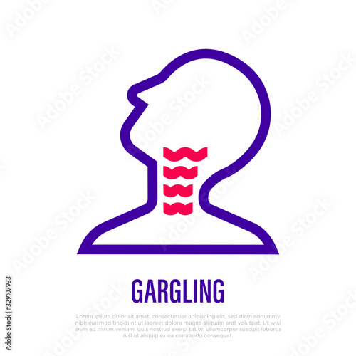 Gargling throat thin line icon. Medical treatment for sore throat, flu, virus. Healthcare and medical vector illustration.