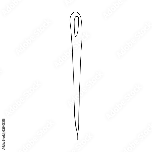 Sewing needle with Doodle style ear isolated on white background. One needle.Equipment and tools for sewing  hobby needlework.Vector illustration.