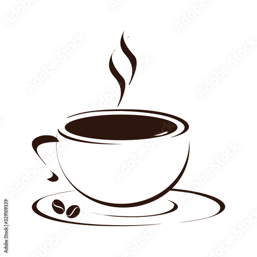 Cup of hot black coffee with smoke. Coffee lover concept