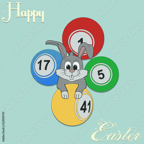 Hand drawn Easter bunny and bingo lottery balls