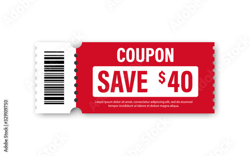 Set of Template Coupon. Gift Coupon element template, graphics design. Voucher promo code. Shopping, marketing, food and drink, business. Vector illustration.