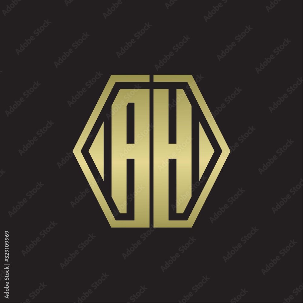 AH Logo monogram with hexagon line rounded design template with gold colors AH Logo monogram with hexagon line rounded design template with gold colors