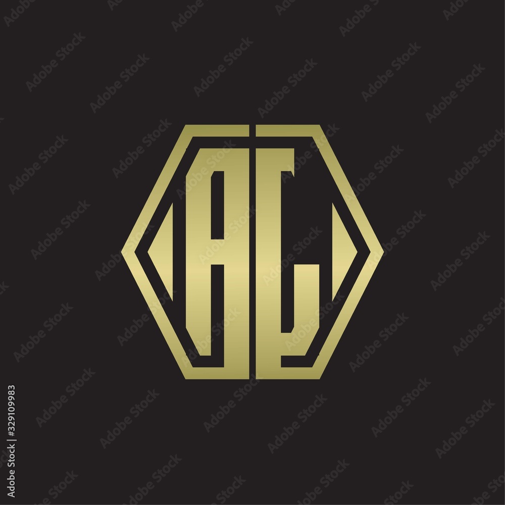 AL Logo monogram with hexagon line rounded design template with gold colors AL Logo monogram with hexagon line rounded design template with gold colors