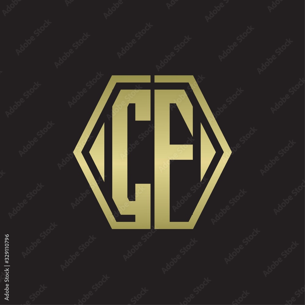 CF Logo monogram with hexagon line rounded design template with gold colors CF Logo monogram with hexagon line rounded design template with gold colors
