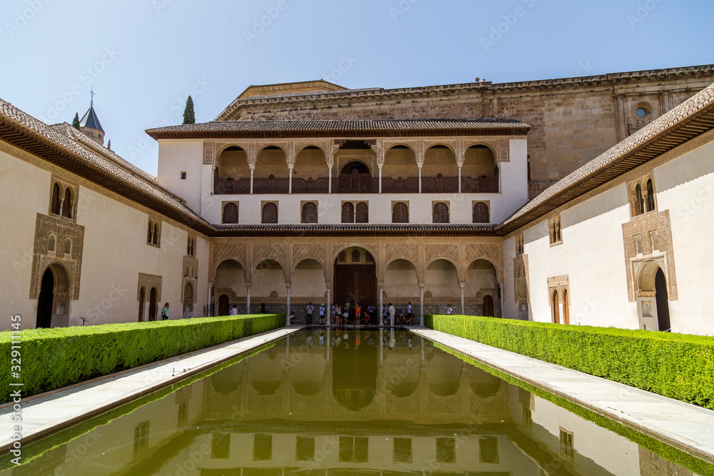 The famous garden with Arabic style architecture in Alhambra