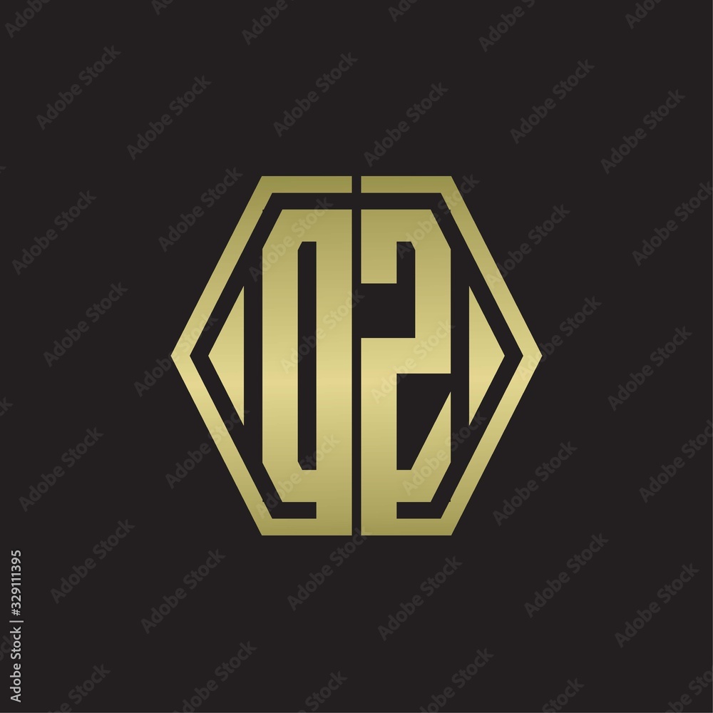 DZ Logo monogram with hexagon line rounded design template with gold colors DZ Logo monogram with hexagon line rounded design template with gold colors
