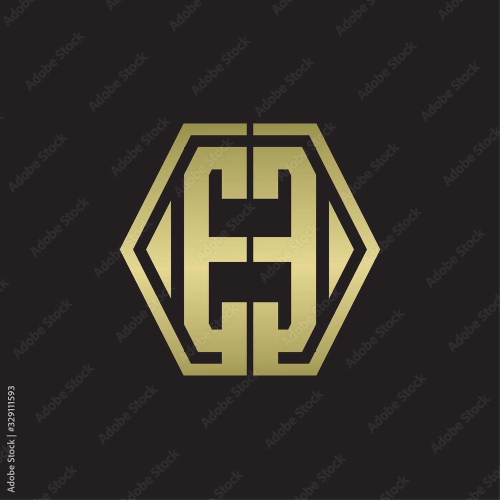 EE Logo monogram with hexagon line rounded design template with gold colors EE Logo monogram with hexagon line rounded design template with gold colors