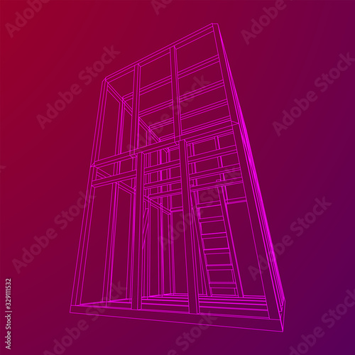 Abstract architecture building. Plan of modern framing house. Wireframe low poly mesh construction.