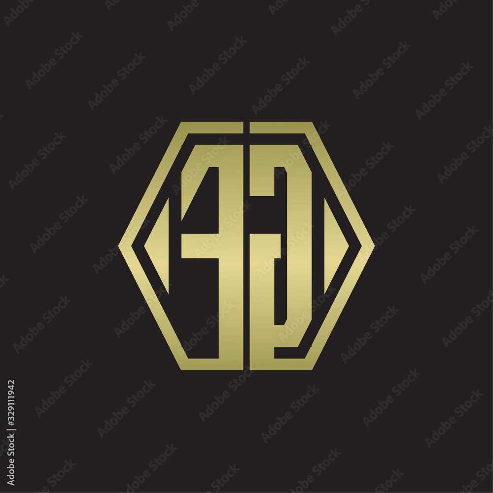 FG Logo monogram with hexagon line rounded design template with gold colors FG Logo monogram with hexagon line rounded design template with gold colors