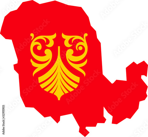 Map with Embedded Coat of Arms of the Norwegian County of Vestfold og Telemark