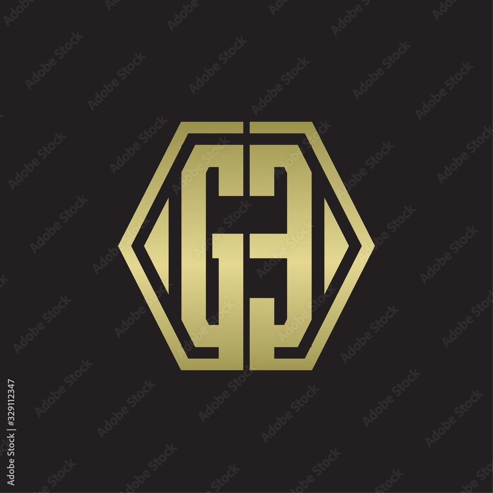 GE Logo monogram with hexagon line rounded design template with gold colors GE Logo monogram with hexagon line rounded design template with gold colors