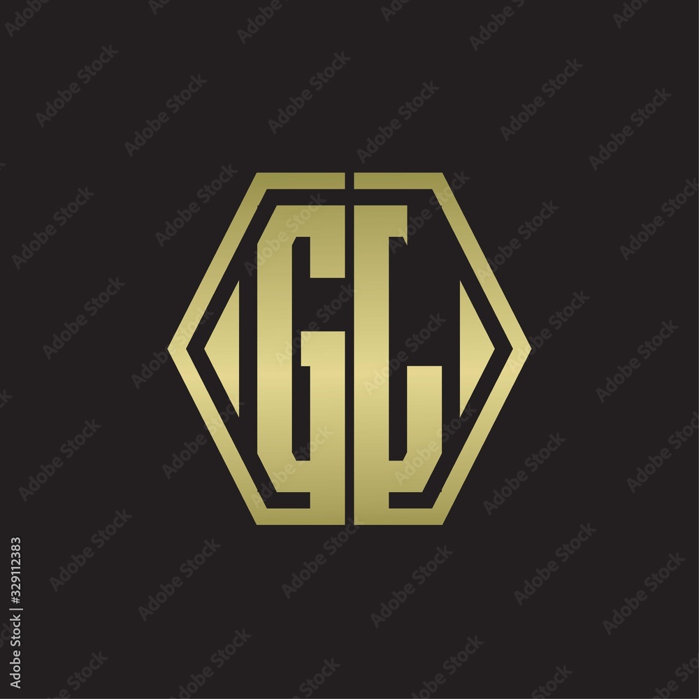 GL Logo monogram with hexagon line rounded design template with gold colors GL Logo monogram with hexagon line rounded design template with gold colors