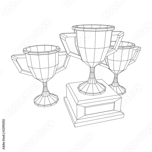 Winner trophy cup. Award concept. Wireframe low poly mesh vector illustration