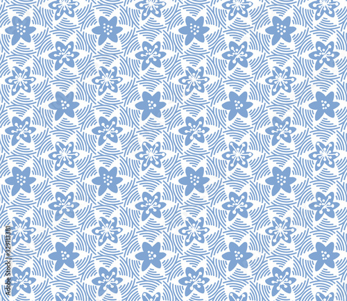 japanese blue pattern of lines and sakura flowers