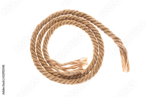 twisted jute rope. Isolated on a white background.