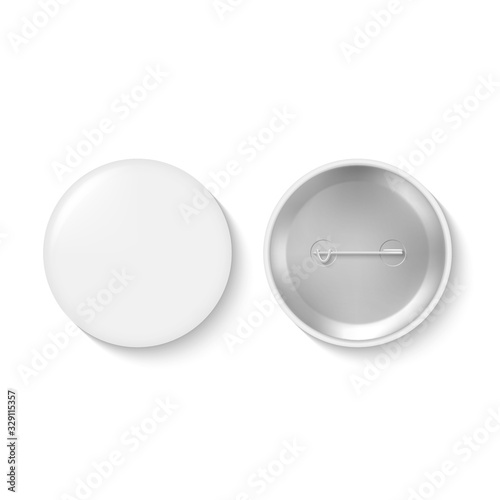 Blank pinback button or white round badge photo