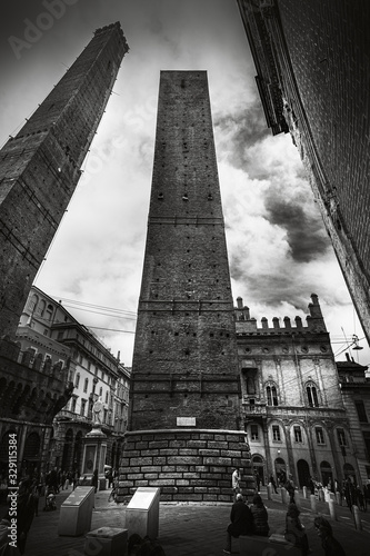 two towers Bologna Italy black and white