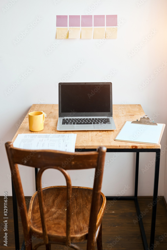 working place concept. stickers are hanging on the wall, close up photo working place concept. stickers are hanging on the wall, close up photo