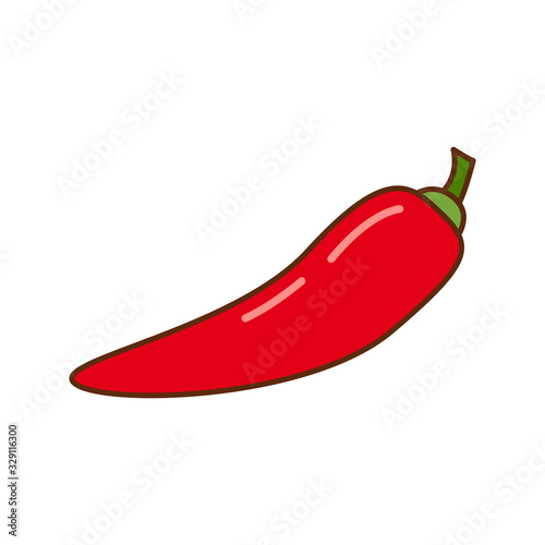 Red hot chili pepper isolated on a white background in flat modern style. A spice plant with a tail. Vector illustration