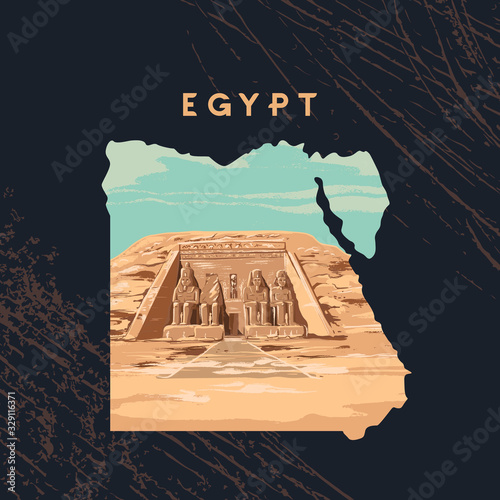 Vector illustration of the Great Sphinx in Giza inscribed on the map of Egypt with the pyramids of Egypt