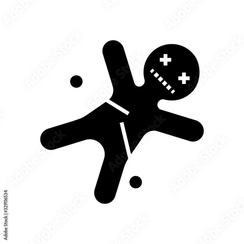 Vodoo doll black icon, concept illustration, vector flat symbol, glyph sign.