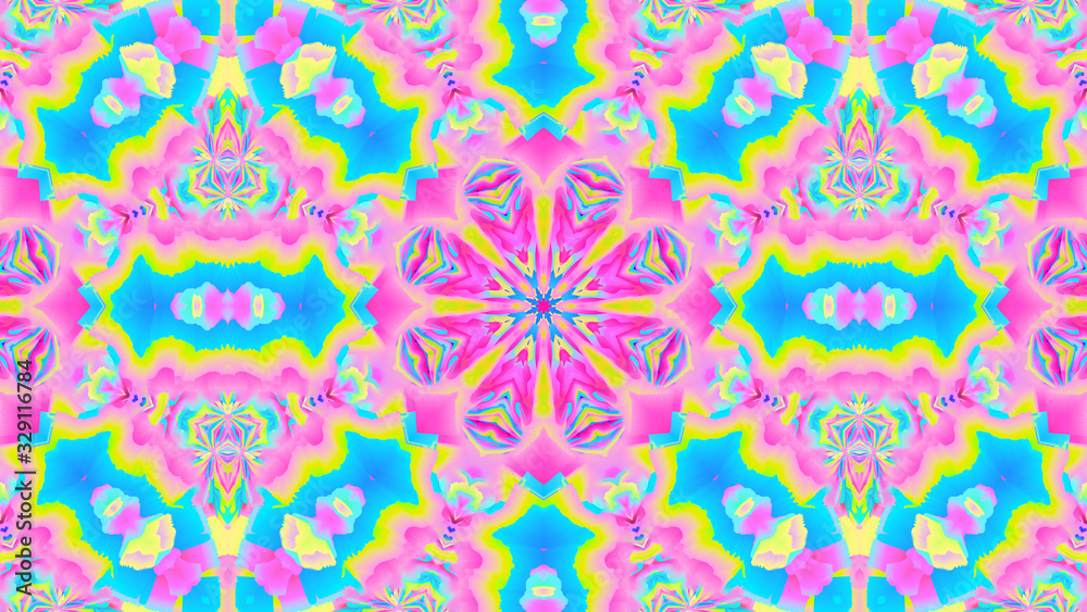 Kaleidoscope wallpaper. Hypnotic abstract image. Mandala surreal ornament. Psychedelic multicolor  illustration.