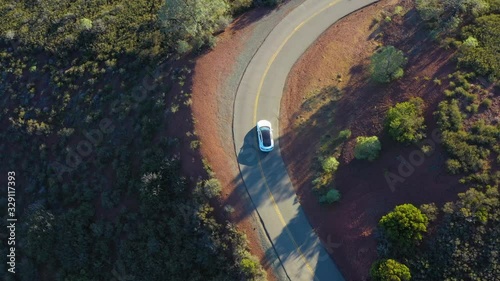 aerial view of car driving on beautiful countryside road at Mount Diablo in Bay Area, California