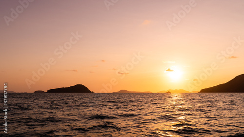 Beautiful sea and sky view with the sunset for the background.