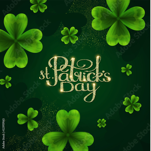 St Patricks Day background with shamrock, lucky clover leaves.