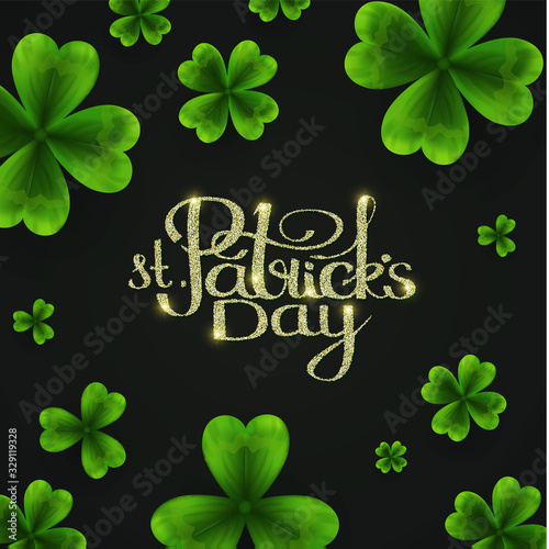 St Patricks Day background with shamrock, lucky clover leaves.