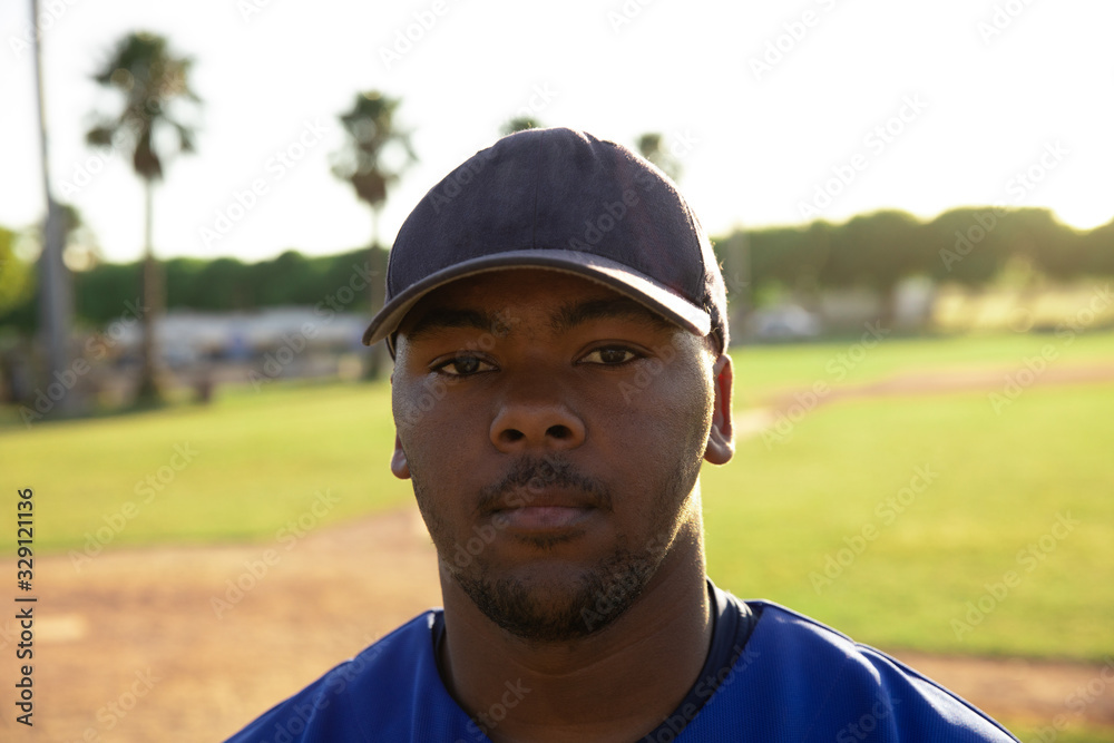 Baseball player looking at camera