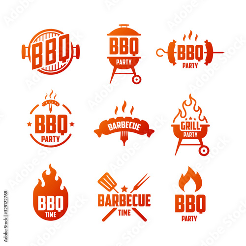 Set of grill and barbecue badges, stickers, emblems