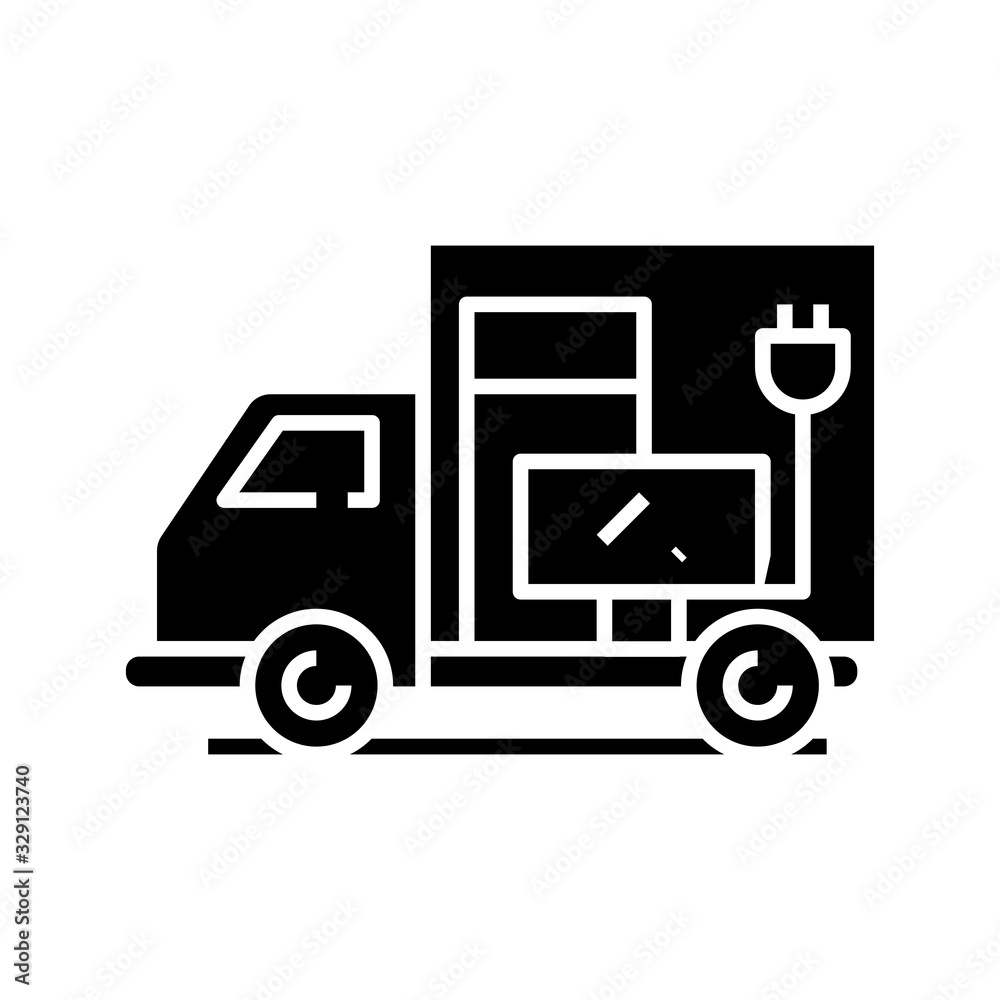 Transportation of houshold appliances black icon, concept illustration, vector flat symbol, glyph sign.