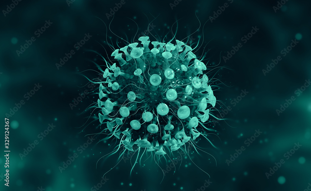Viral mutations. Research of viral genome. Germ, virus, microbe, bacterium, pathogen organism, infectious micro virology. New viruses 3d illustration
