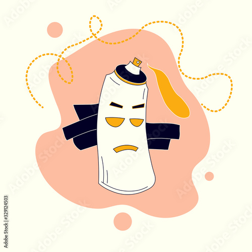 Spray paint can dissapointed. disillusioned caracter icon. Concept of emotions. Trendy flat style with curved dotted lines. Vector illustration for emoji, stickers and any other purpose. Trendy colors